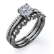 thumbnail image 4 of JeenMata Anillo Compromiso Solitario 2 Ct Corte Redondo, Filigrana Milgrain Art Déco, Engaste Pavé 4 Puntas, Juego Trío Anillos Nupciales, Baño Oro Negro 18 K sobre Plata, 4 of 6