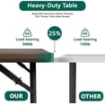 thumbnail image 5 of Folding Table, 4FT Foldable Picnic Table with Adjustable Height, Heavy Duty Fold-in-Half Portable Table for Weddings, Camping, RV Travel, Parties, BBQs, and Indoor Use, Easy to Fold and Store, Brown, 5 of 8