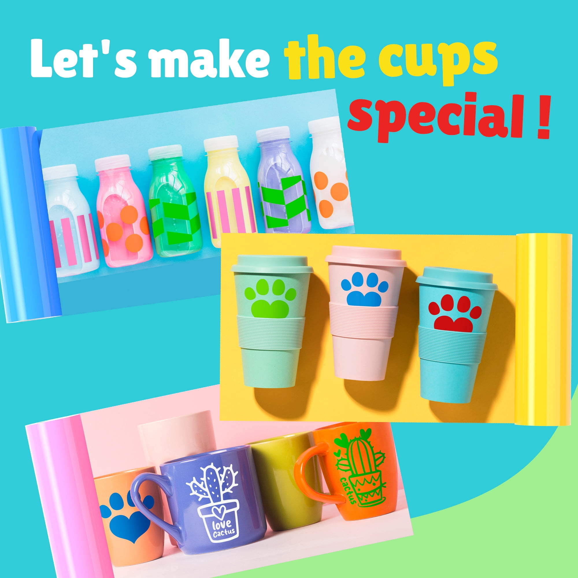 8-Color Permanent Adhesive Vinyl Roll, 4.5in x 6ft Outdoor PET Vinyl for Likcut, Cricut & Cutting Machines, Waterproof Craft Vinyl for Decals, Signs, Stickers, for DIY Project