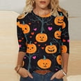 thumbnail image 2 of Riecok Halloween for Women Shirt 3/4 Sleeve Crewneck Pumpkin Printed Tunic Tops Casual Basic Blouses Multicolor M, 2 of 5