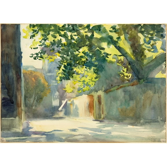 Sunlit Wall Under a Tree by John Singer Sargent - 12" x 18" Art Print Wall Decor