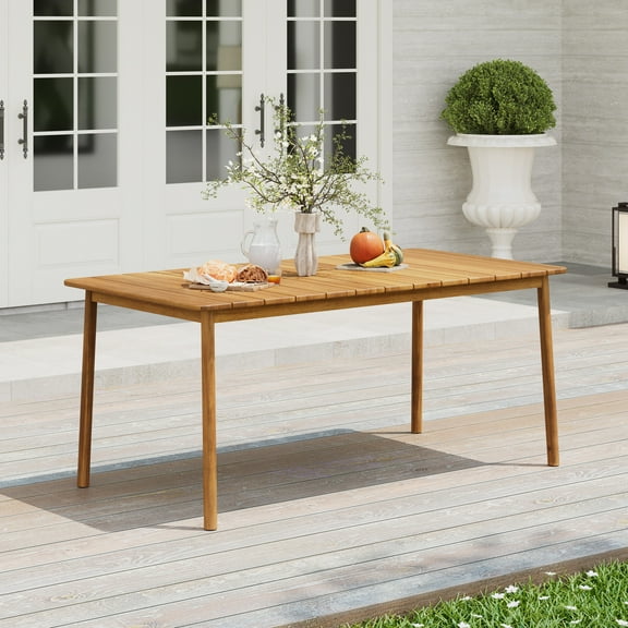 Christopher Knight Home 67" Contemporary Outdoor Rectangular Dining Table, Slatted Top, Solid Wood Frame, Teak Finish