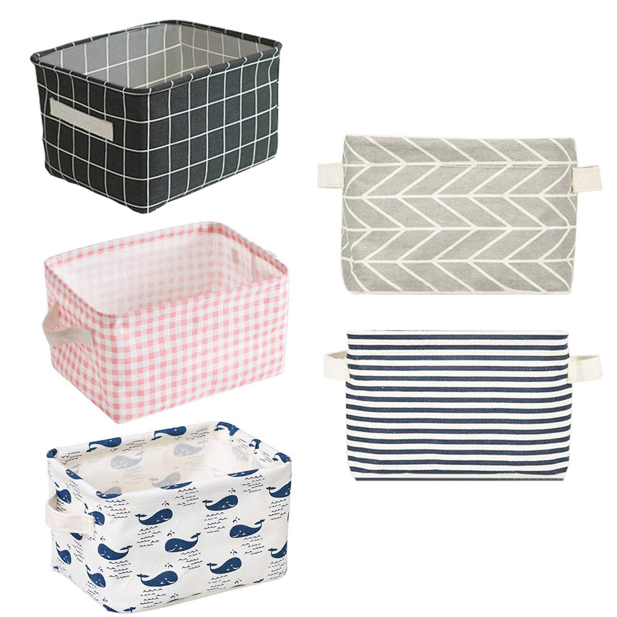 5 Pcs Foldable Storage Bin Basket,Foldable Fabric Storage Receive Basket with Handle Cotton Linen Blend Storage Bins for Makeup Book Baby Toy,8x6x5.5 inch 