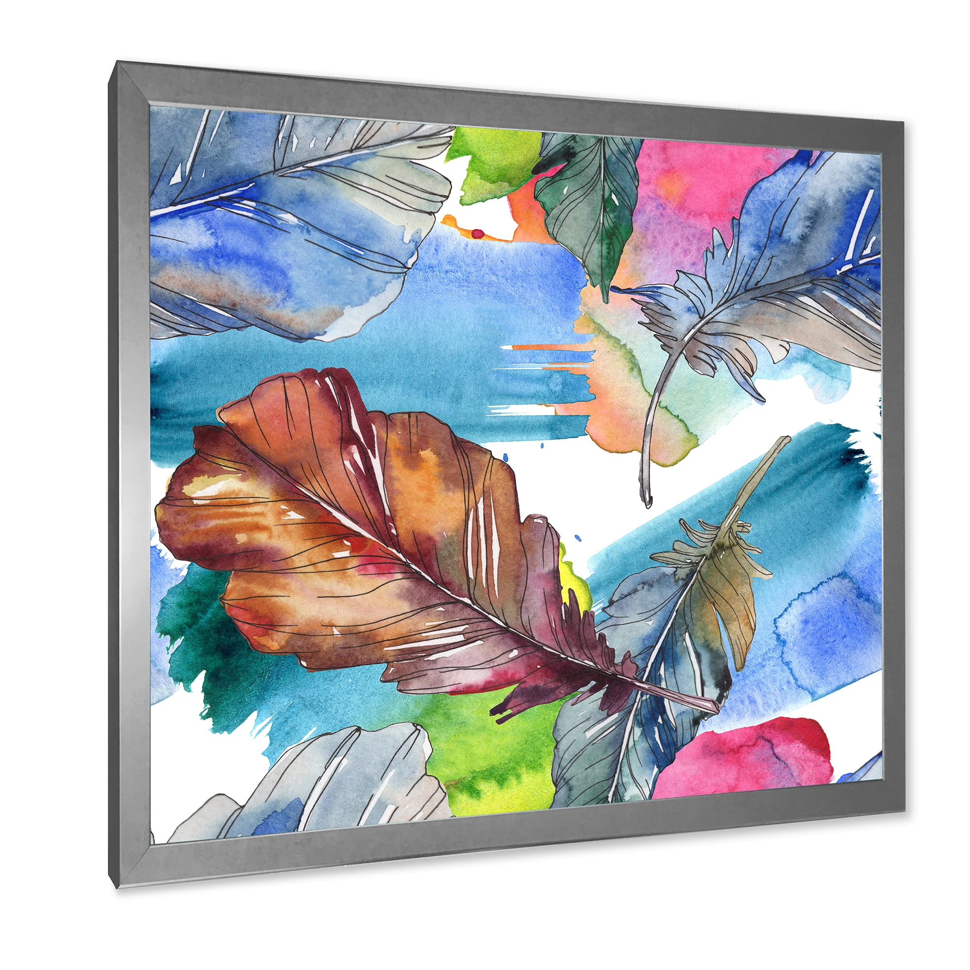 Designart 'Bird Feather In Pink and Blue' Traditional Framed Art Print