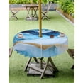 thumbnail image 4 of Fsddascl Marble Blue Ombre Outdoor Tablecloth - 54 Inch Round Dining Table Cover, Modern Abstract Aesthetics Golden Waterproof Outdoor Table Cloth with Umbrella Hole & Zipper for Picnic/Patio/Party, 4 of 7