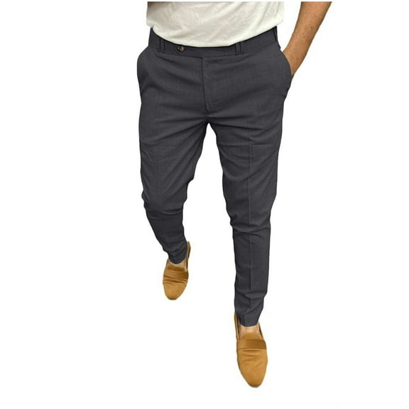 HOOMEUMY Men's Slim Fit Dress Pants Lightweight Business Trousers Formal Stretch Chino Work Casual Pants Dark Blue XXL