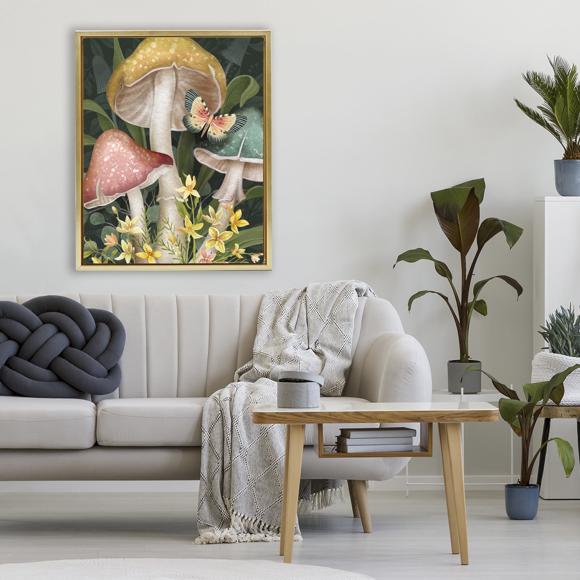 Stupell Industries Midnight Garden Mushrooms Gold Framed Floater Canvas Wall Art, design by Nicole Tamarin