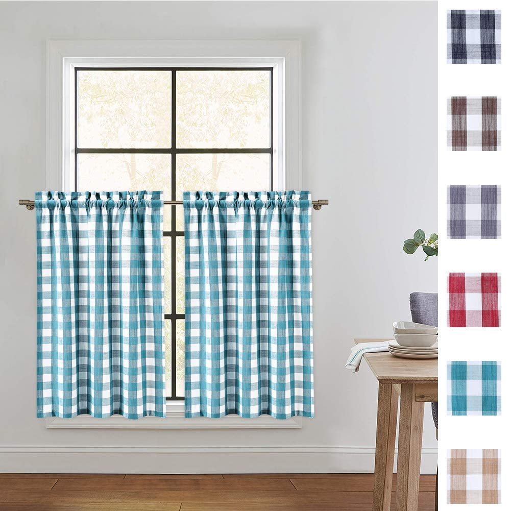 Haperlare Buffalo Plaid Window Kitchen Valance Plaid Gingham Pattern Valance Curtains for Kitchen Cafe Curtains Thick Yarn Dyed Bathroom Window Curtains Black/Red 56 x 15 