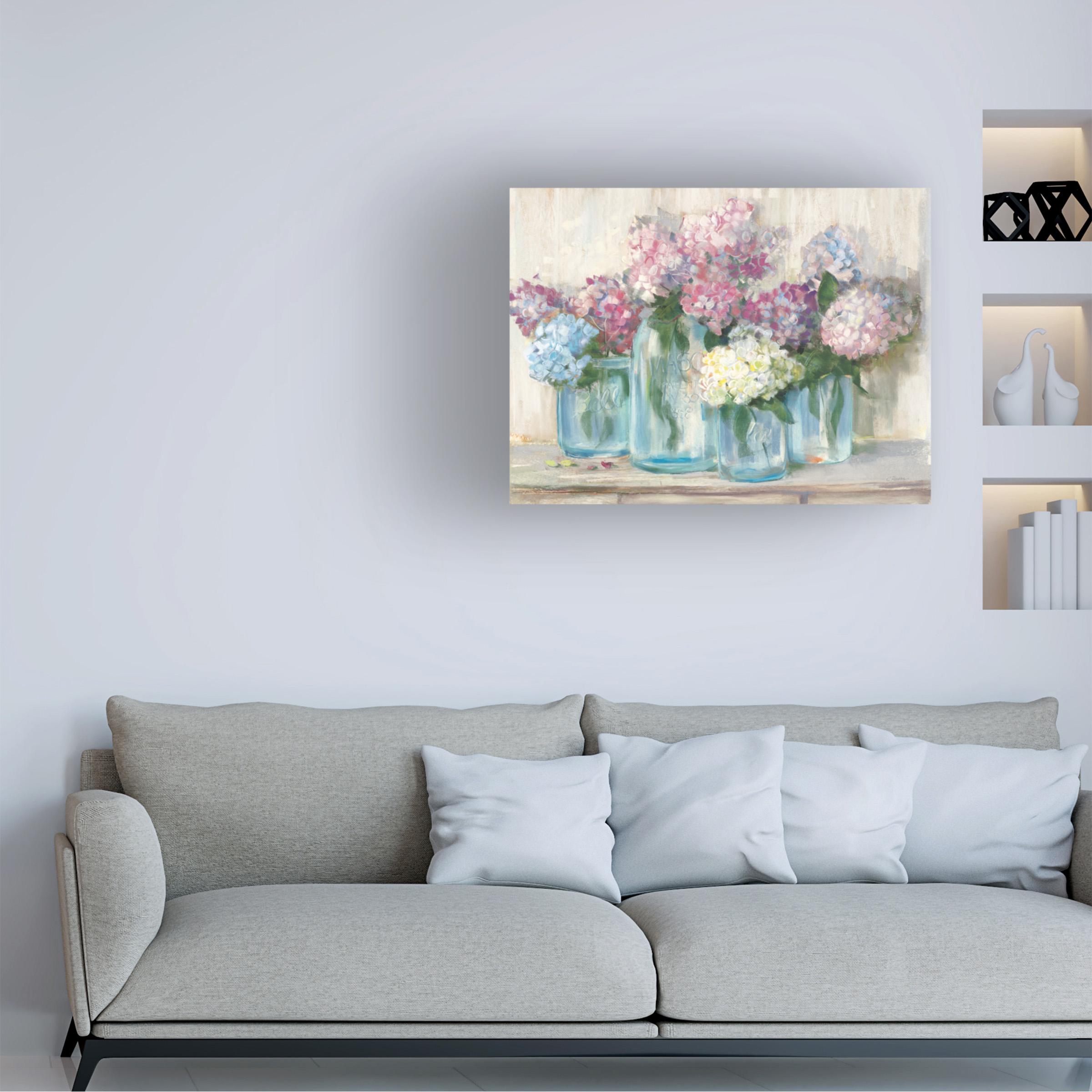 Trademark Fine Art Carol Rowan Hydrangeas in Glass Jar Pastel Crop Canvas Wall Art - 35x47