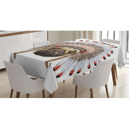 

Ambesonne Pug Tablecloth Rectangular Table Cover Native Style Bonnet Dog 60 x90 Red Black Tan