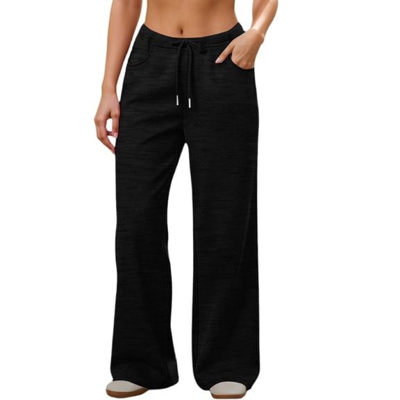 ZHYou No Boundarie Comfy Sweatpants for Women Flare Cute Baggy Fit Casual Drawstring Elastic Waist Joggers with Pockets,Black,Size L