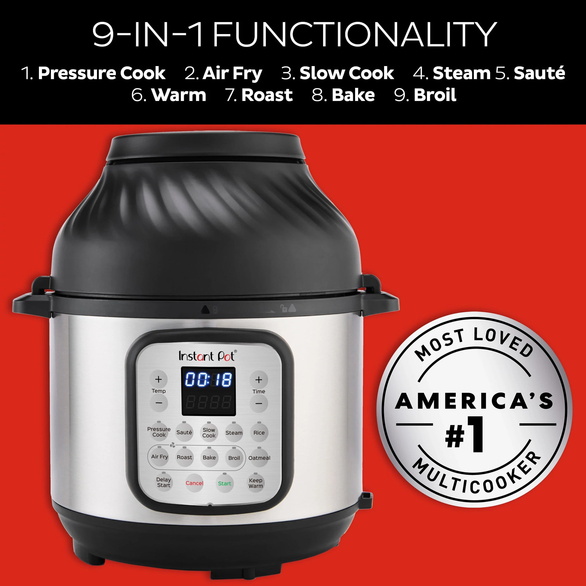 Instant Pot 140-0050-01 Duo Crisp 9-in-1 Electric Pressure Cooker and Air Fryer Combo with Stainless Steel Pot, Pressure Cook, Slow Cook