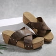 thumbnail image 4 of Xfvqtps Corkys Sandals for Women Slide Sandals Cross Straps Peep Toe Summer Flatform Sandals Brown, 4 of 9