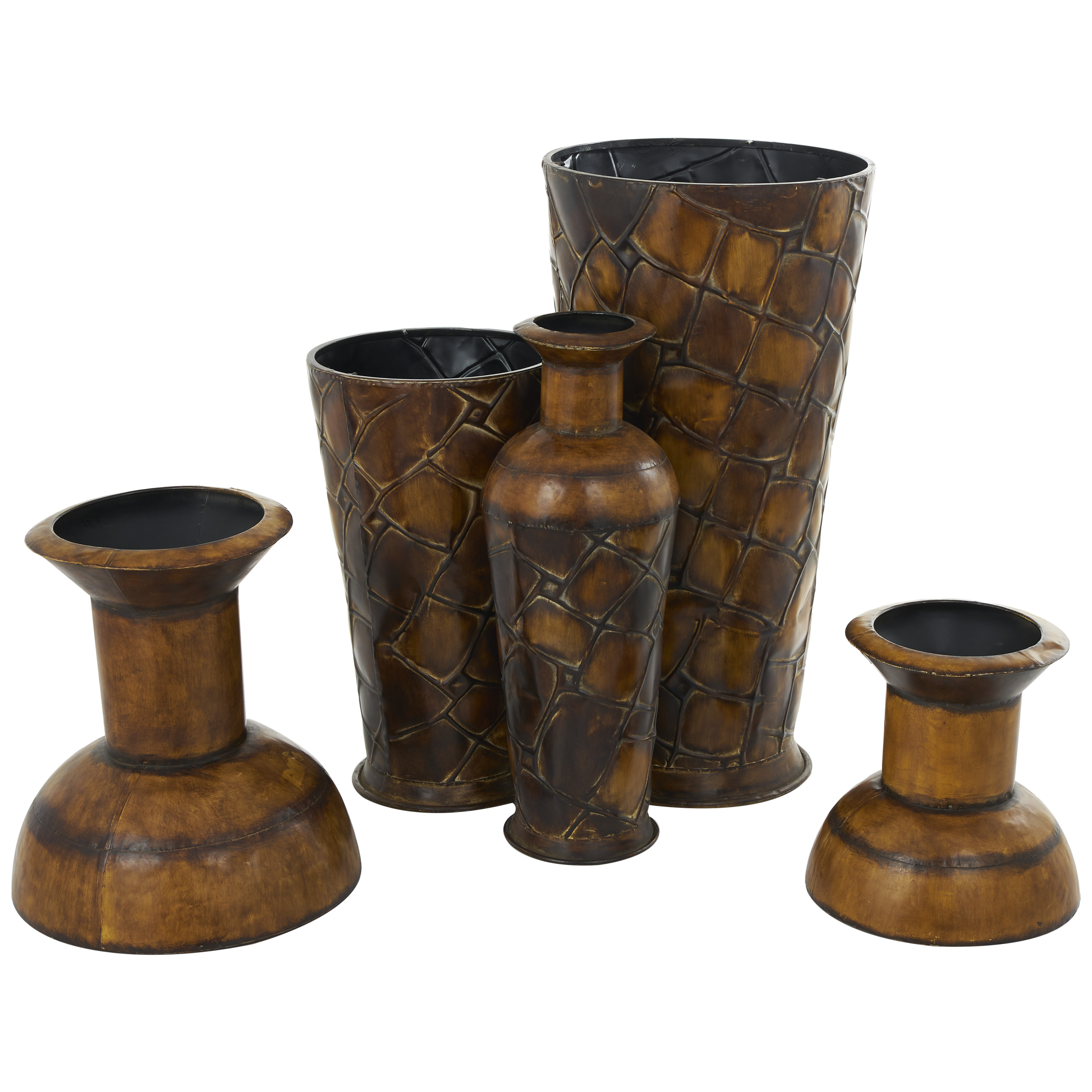  Deco 79 Metal Tall Floor Bottleneck Vase with Bubble Texture  and Studs, Set of 3 50, 35, 26H, Brown : Home & Kitchen