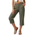 thumbnail image 6 of GEWSEY Linen Capri Dress Pants for Women Casual Elastic Waist Cropped Wide Leg Pants with Pockets Summer Baggy Work Trousers Green for Size L, 6 of 6