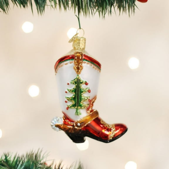 Christmas Cowboy Boot Glass Old World Christmas Ornament