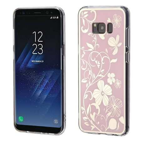 Transparent Protector Case - Galaxy S8 Plus Case and Glass Screen Protector Bundle, by Insten Phoenixtail Flowers Electroplating Transparent TPU Case For Samsung Galaxy S8+ S8 Plus - Pink (Bundle with Tempered Glass Protector)