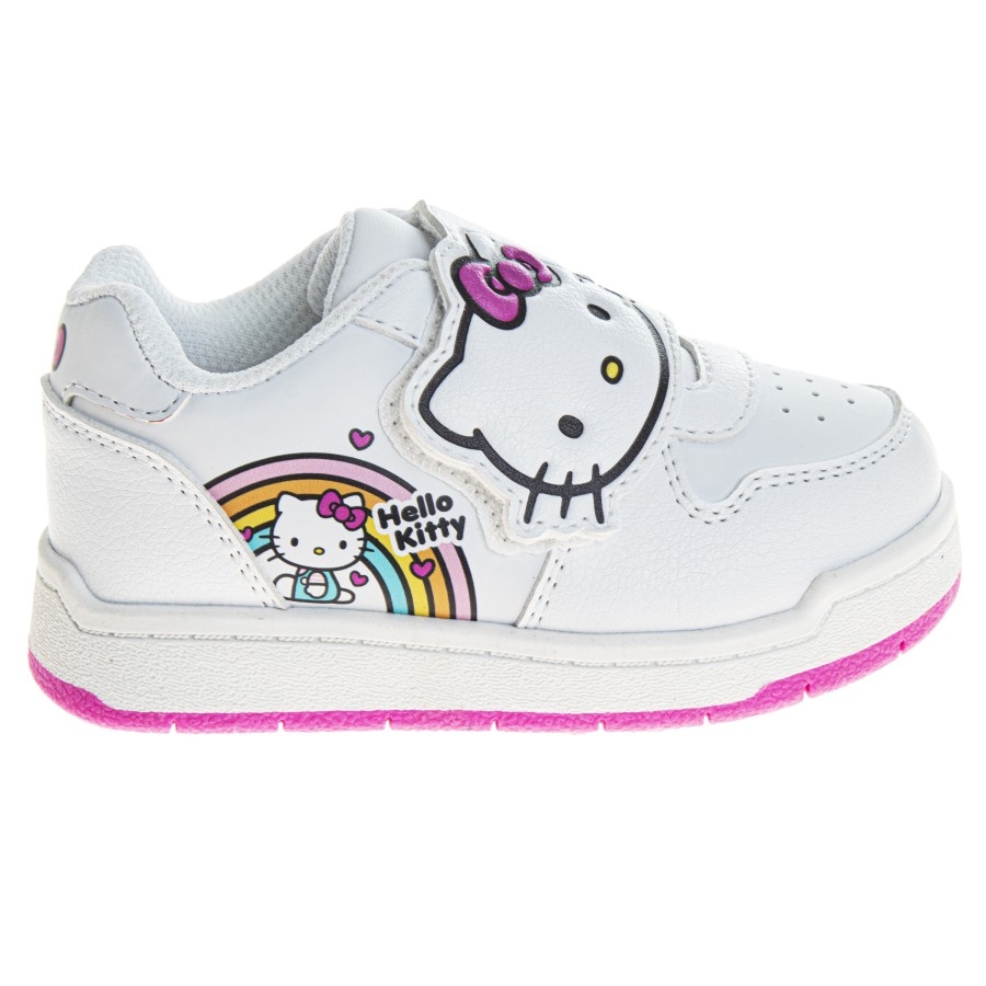 Hello Kitty Girls Hook And Loop Casual Sneakers. (Toddler Little Kids), Color: White Pink, Size: 7
