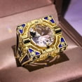 thumbnail image 1 of Anillo de rayas de esmalte azul para hombre y mujer, anillo de cobre chapado en oro y circonitas europeas y americanas, 1 of 5