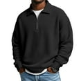 thumbnail image 2 of Mens Long Sleeve Polo Shirts Waffle Golf Quarter Zip Pullover Big and Tall Collared T Shirt Textured Knit Tops Black 3XL, 2 of 4