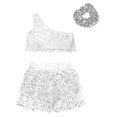 thumbnail image 4 of Alvivi Kids Girls 3 Piece Dance Outfits Sequins Crop Top with Skirt Jazz Latin Performance Costume Silver 8, 4 of 6