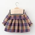 thumbnail image 2 of Yidarton Girl's Plaid Long Sleeve Dress With Bear 2022 Fall Children's Lapel Princess Dress Purple 80CM, 2 of 12
