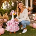 thumbnail image 6 of erdimoy 23 Inch Porch Goose Halloween Dress & Hat 2-Piece Set, Pastel Pink/Purple Ghost Pumpkin Lace Ruffle Outfit, Cute Gothic Statue Costume for Resin Lawn Goose Front Yard Fall Decor, 6 of 6