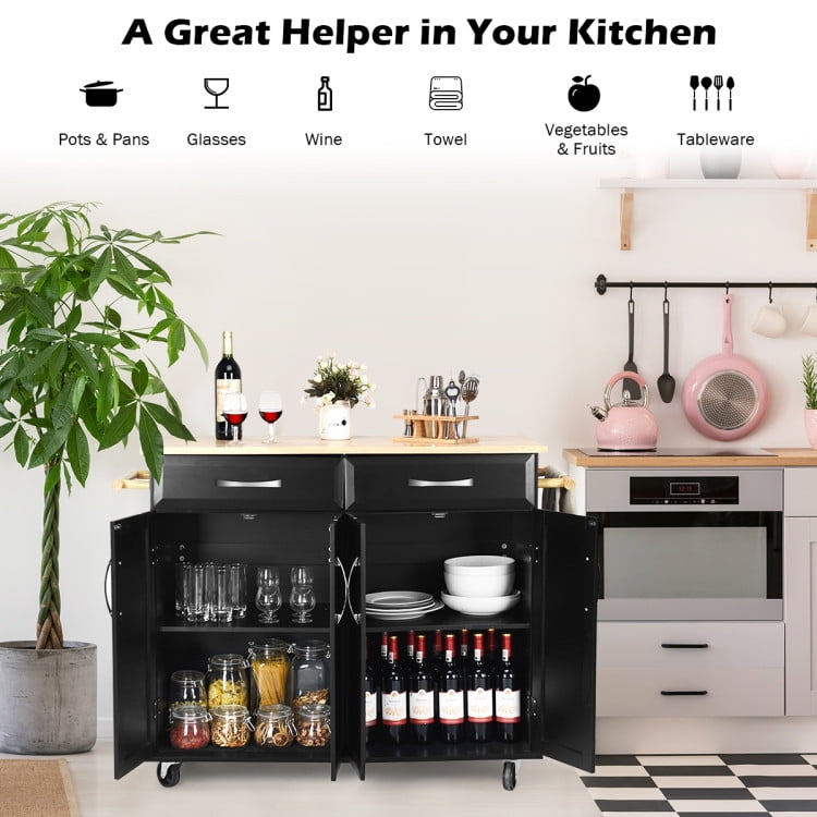 Finihen Rolling Storage Cabinet Cart, Kitchen Island Cart, Wood Top Rolling Kitchen Trolley Island Cart Storage Cabinet, for Kitchen, Dining Room, Black Finihen Rolling Storage Cabinet Cart, Kitchen Island Cart, Wood Top Rolling Kitchen Trolley Island Cart Storage Cabinet, for Kitchen, Dining Room, Black