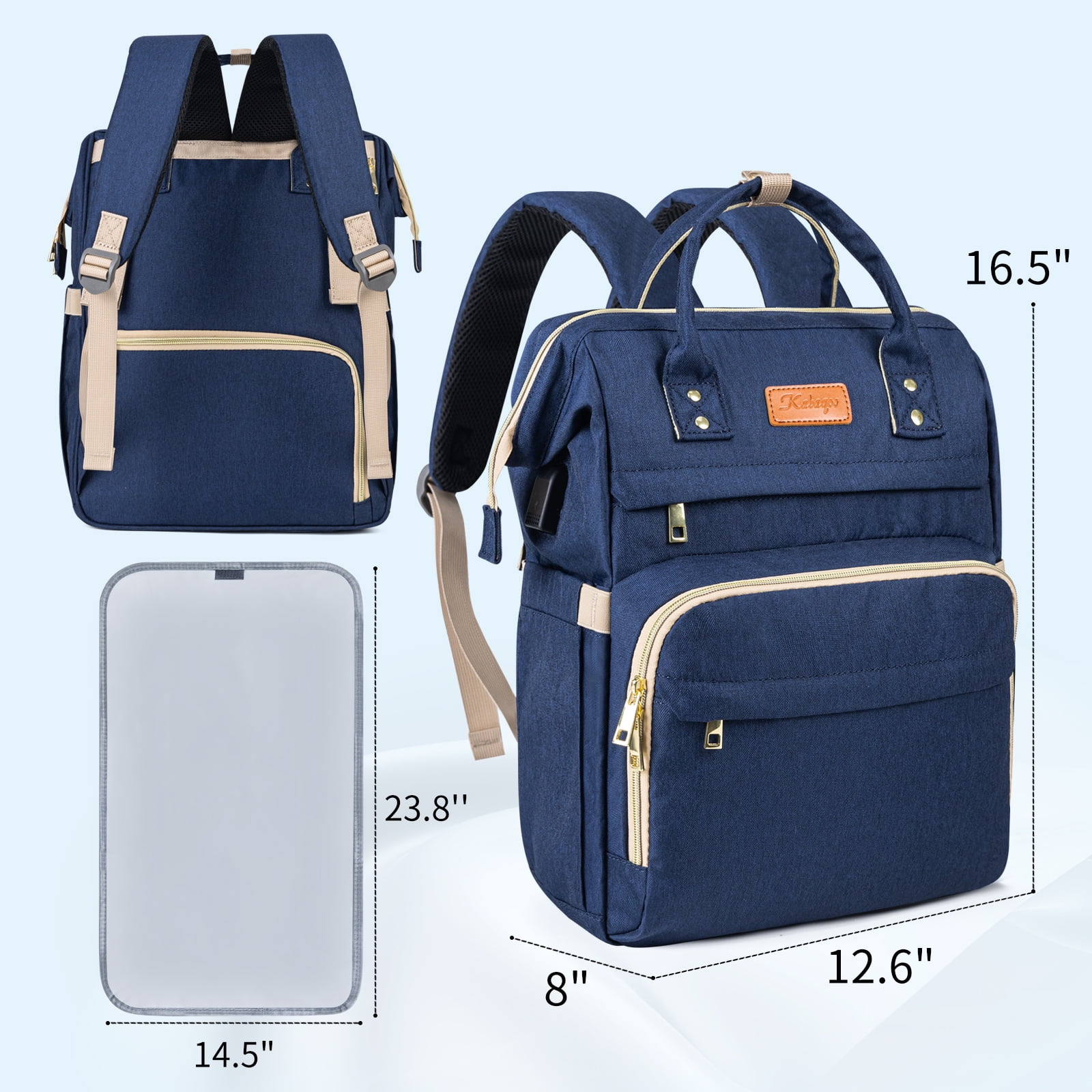 Kabaqoo Baby Diaper Bag with Charge Port, Multifunctional Diaper Backpack Newborn Essentials Gift, Blue