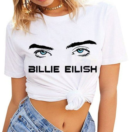 House Music T-shirts - Fancyleo Women's Billie Eilish T-Shirts Music Lover Fans Gift Eyes Graphic Print Tee Top