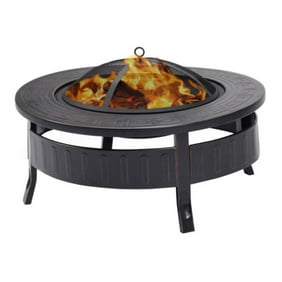 Sunnydaze Natural Slate Outdoor Fire Pit With Spark Screen Wood
