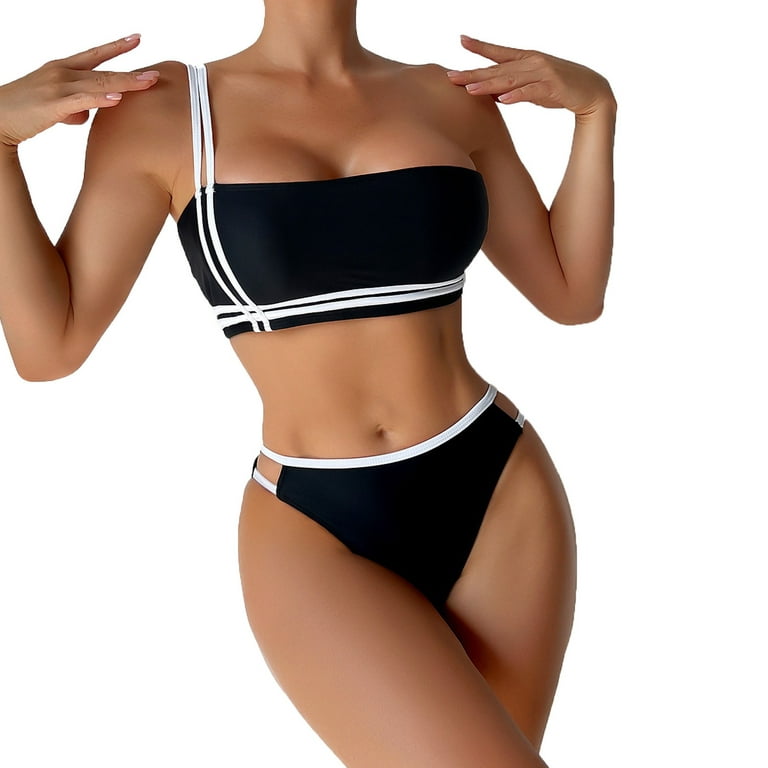 Sexy Bikini Set Two Piece Women's One Shoulder Sexy Split Swimwear Bikini  Steel Free Swimwear Set Hawaii Maldives Vacation Sunbathing 