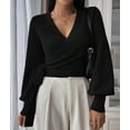 thumbnail image 6 of Women'S Casual V Neck Wrap Sweater Pullover Long Sleeve Slim Fit Knit Crop Top Sweater Black S, 6 of 9