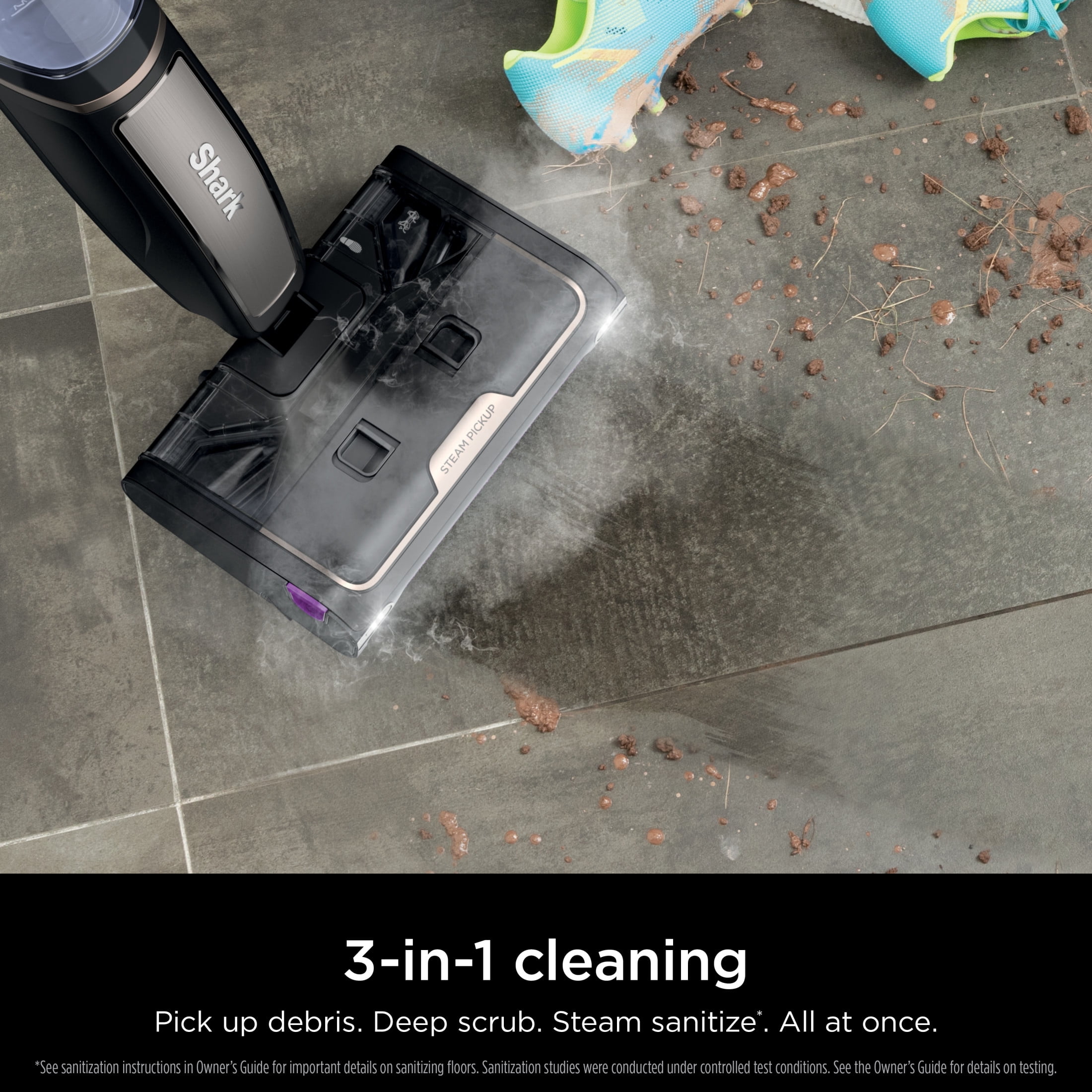 Shark Steam Pickup 3-in-1 Steam Mop, Lightweight, Picks Up Debris, Deep Scrubs & Steam Sanitizes, Hardwood, Tile, Laminate, SD201 Black