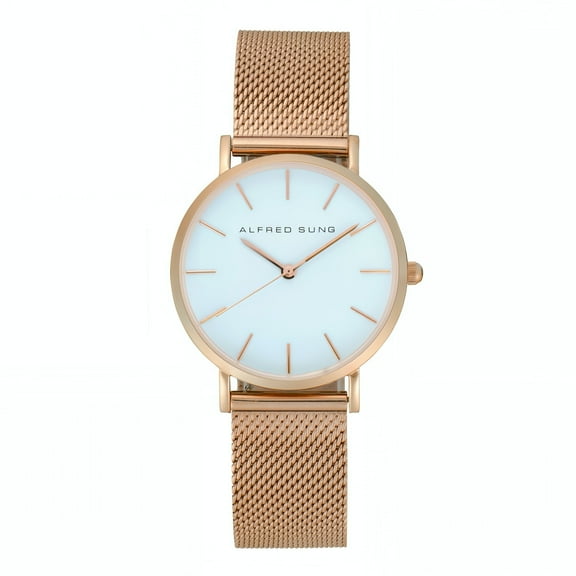 Alfred Sung Ladies Muse Rose Gold White Dial Mesh Watch