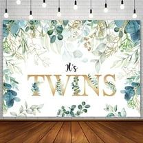 It's Twins Backdrop Baby Shower Party Decoration Supplies Green Gold Forest Leaves Eucalyptus Leaf Oh Baby Shower Photography Background Birthday Banner Cake Table Photo Booth Props