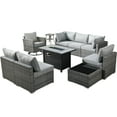 thumbnail image 2 of Ovios 10 Pieces Patio Fire Pit Set Outdoor Wicker Sectional Sofa Conversation Set with Swivel Rocking Chair,Dark Gray, 2 of 7