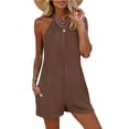 thumbnail image 2 of Ailaofu Womens Halter Neck Romper Shorts Sleeveless Pleated Short Jumpsuit with Side Pockets Loose Fit Casual One Piece Outfit, 2 of 8