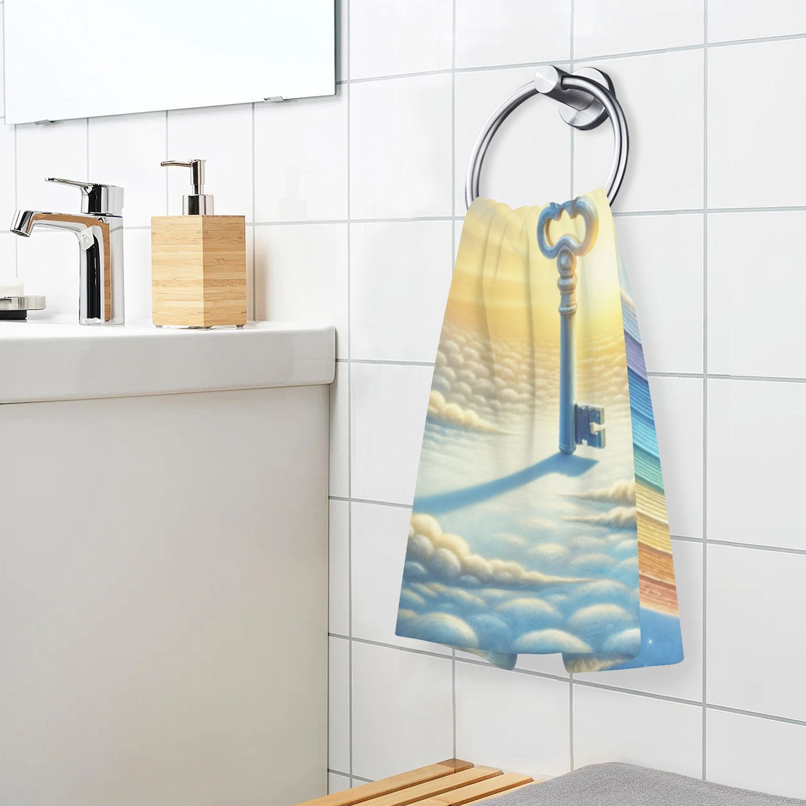 Key Rainbow Hand Towels Cotton Bath Towels Large Face Towels Absorbent for Bathroom 2 Packs