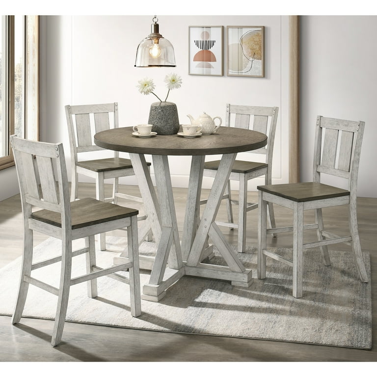 Furniture of America Theile Rustic Wood 5 Piece Counter Height Dining Set by Cremini Brown Antique