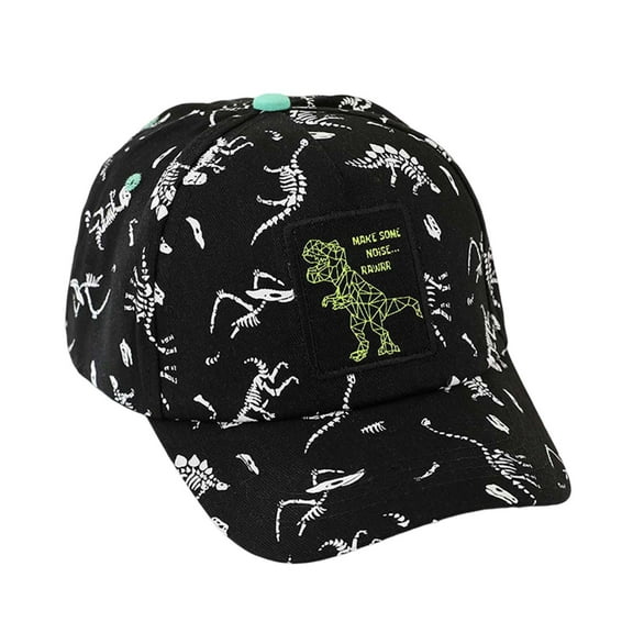 REDARER Kids Dinosaur Baseball Cap, Black All-Over Print with Glow-in-the-Dark,2-8 Years