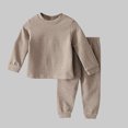 thumbnail image 2 of Swuxness Toddler Long Sleeve Home Two Piece Sets, Kids Fall Sweatpants Sets, Toddler Solid Color Casual Crewneck Outfit Sets for Girls and Boys Loungewear Khaki, 6-7 Years, 2 of 5