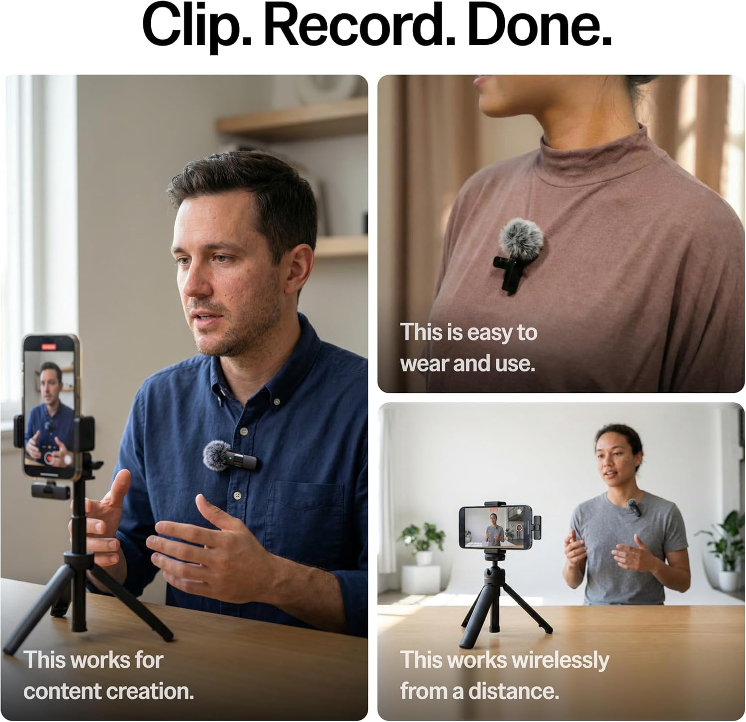Wireless Mini Microphone for iPhone, Android Phone, Lavalier Lapel Mic for Audio Video Recording