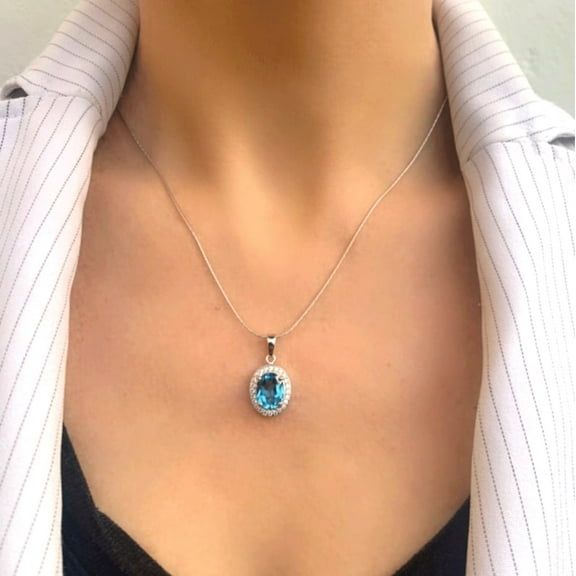 Blue Topaz Necklace, Sterling Silver Heart Necklace, Gemstone Pendant, December Birthstone necklace, December birthday gift, Christmas gift