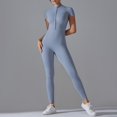 thumbnail image 2 of DHFJKG Womens Yoga Jumpsuits Workout Onesie Summer Gym Short Sleeve Zip Front High Neck Buttery Soft Tummy Control Stylish One-Pieces, 2 of 5