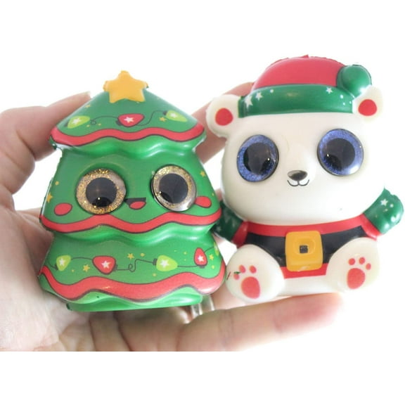 Set of 2 Sparkle Eye Winter Animal Themed Slow Rise Squishy Toys - Memory Foam Squish Stress Ball - Winter Christmas (RANDOM ANIMALS)