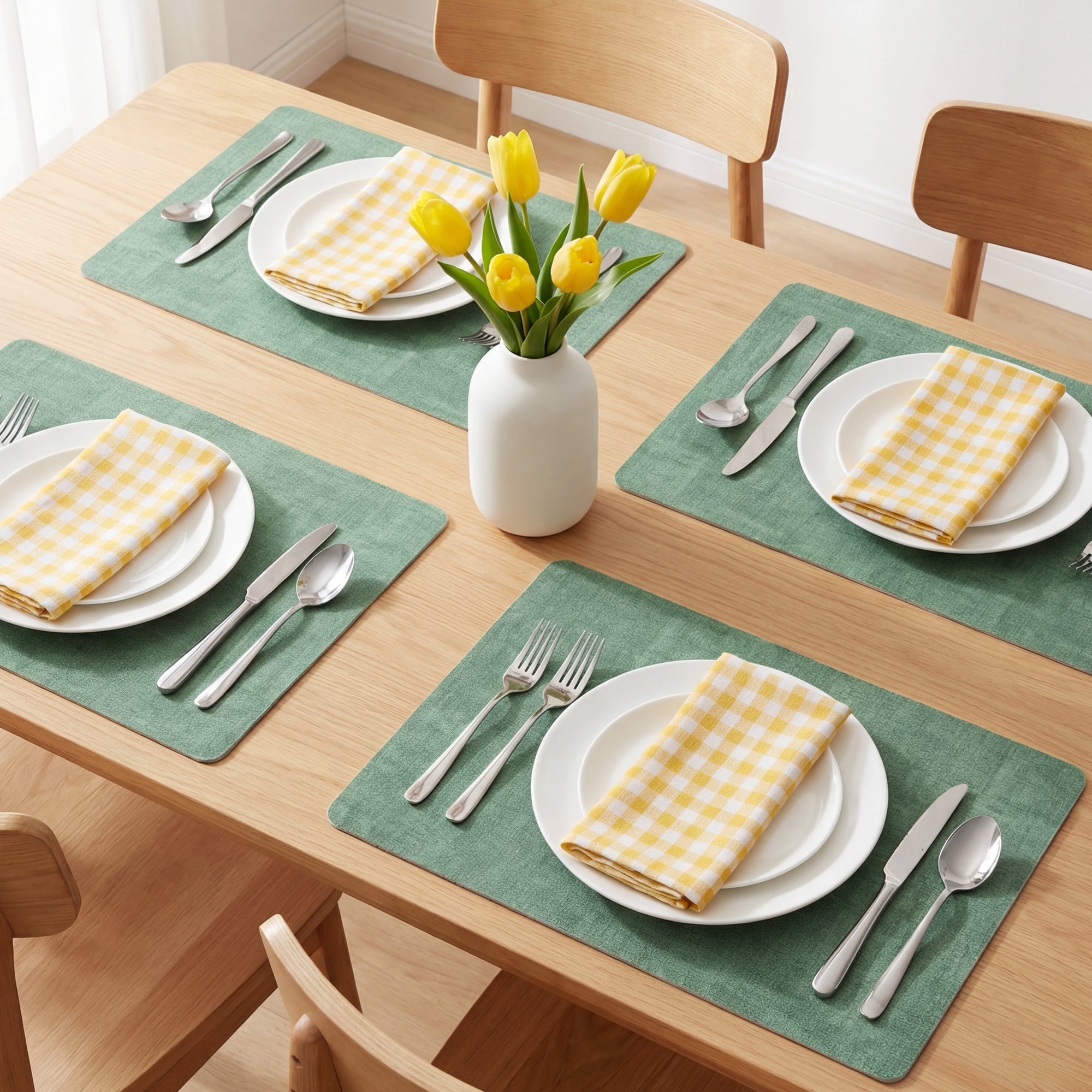 Unique Bargains 6pcs Faux Leather Placemats for Kitchen Teal 16.9"x11.8"