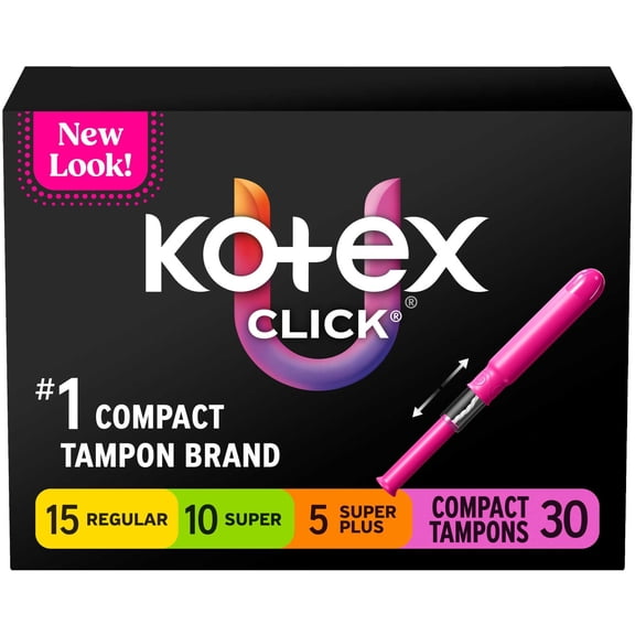 U by Kotex Click Compact Multipack Tampons, Regular/Super/Super Plus, Unscented, 30 Count