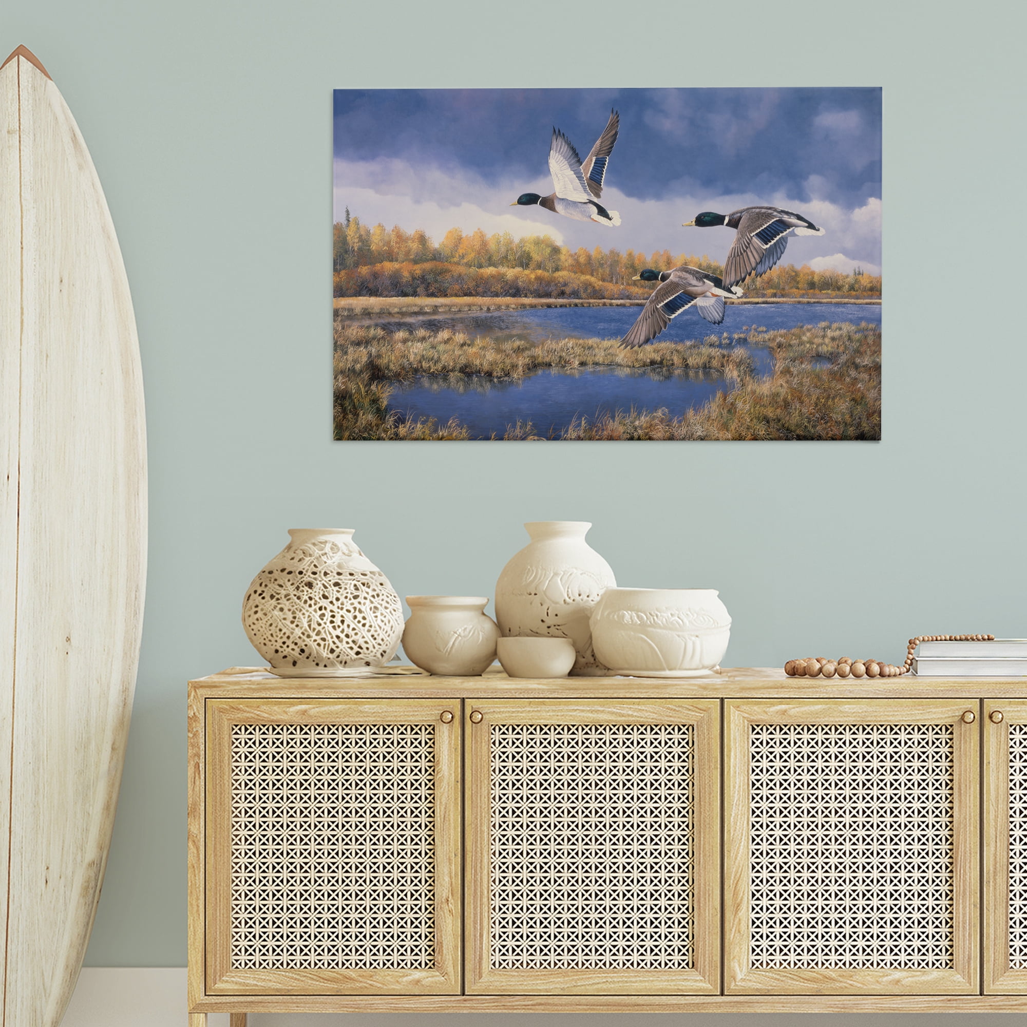 Stupell Industries Ducks Heading South Landscape & Nature Painting Wrapped Canvas Art Print Wall Art, 45 x 30