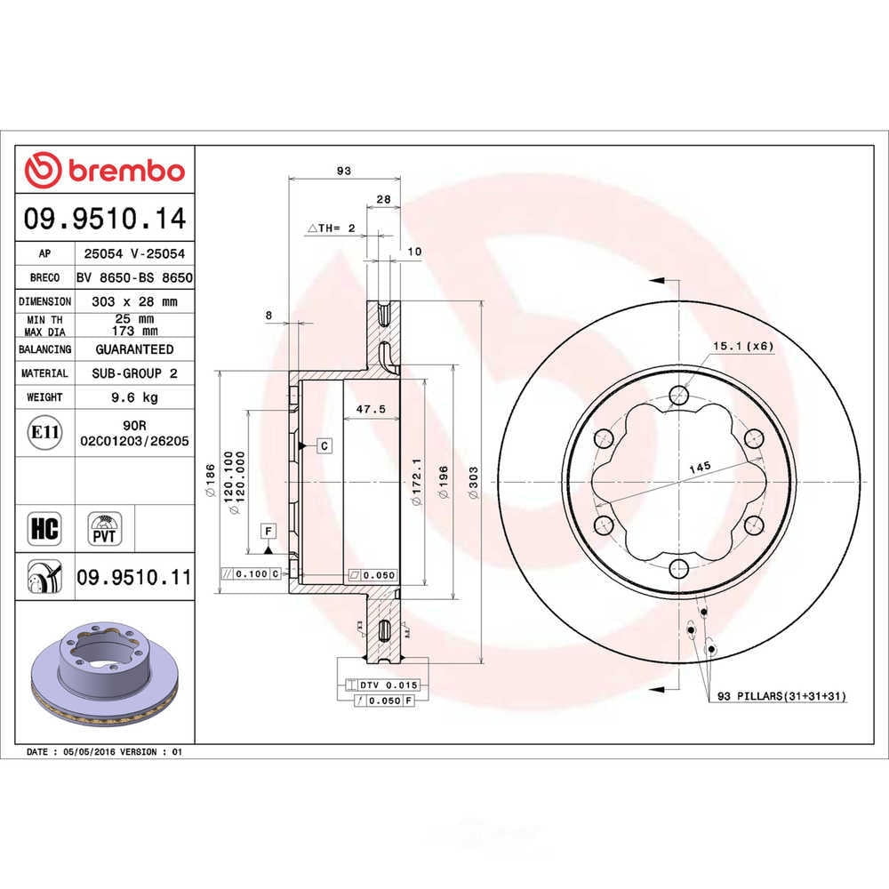 Brembo 09.9510.14 PRIME Disc Brake Rotor